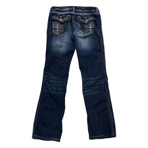 Wrangler Rock 47 Jeans Womens 32x31 Boot Cut Embroidered Pockets Ultra Low Rise